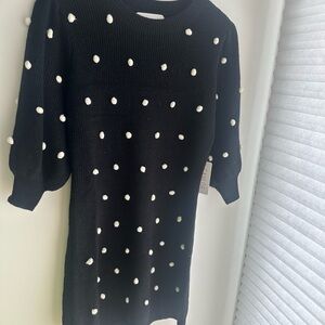 Never Worn Saylor Black Sweater Dress with White Pom Poms